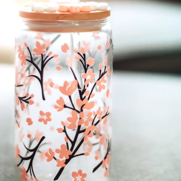 Floral Glass Jar with Peach Accents - Picture 1 of 2